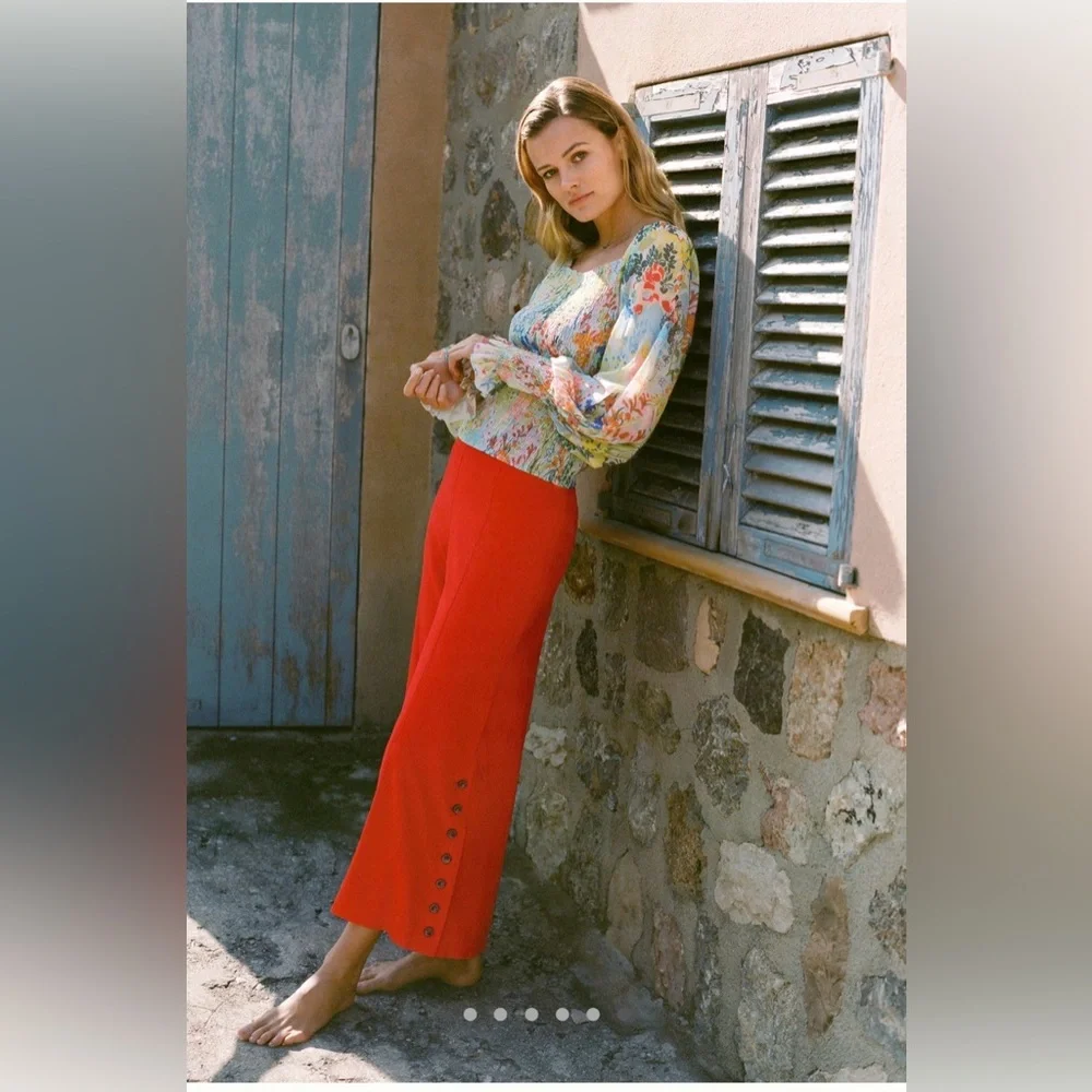 Anthropologie Bright Red Wide-Leg Pants 12 - Picture 9 of 10